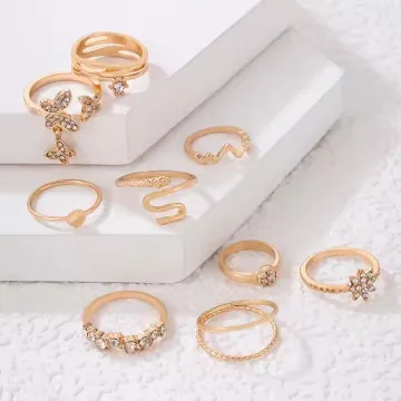 Butterfly Flower Crystal Finger Ring Set (9 pcs)